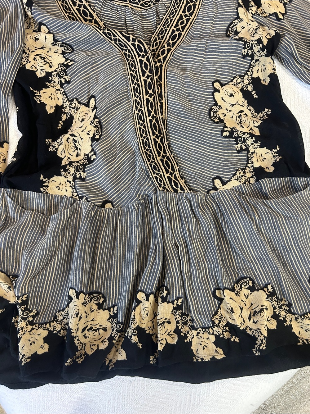 Free People Black and Beige Floral Patchwork Tunic Dress - Picture 7 of 9